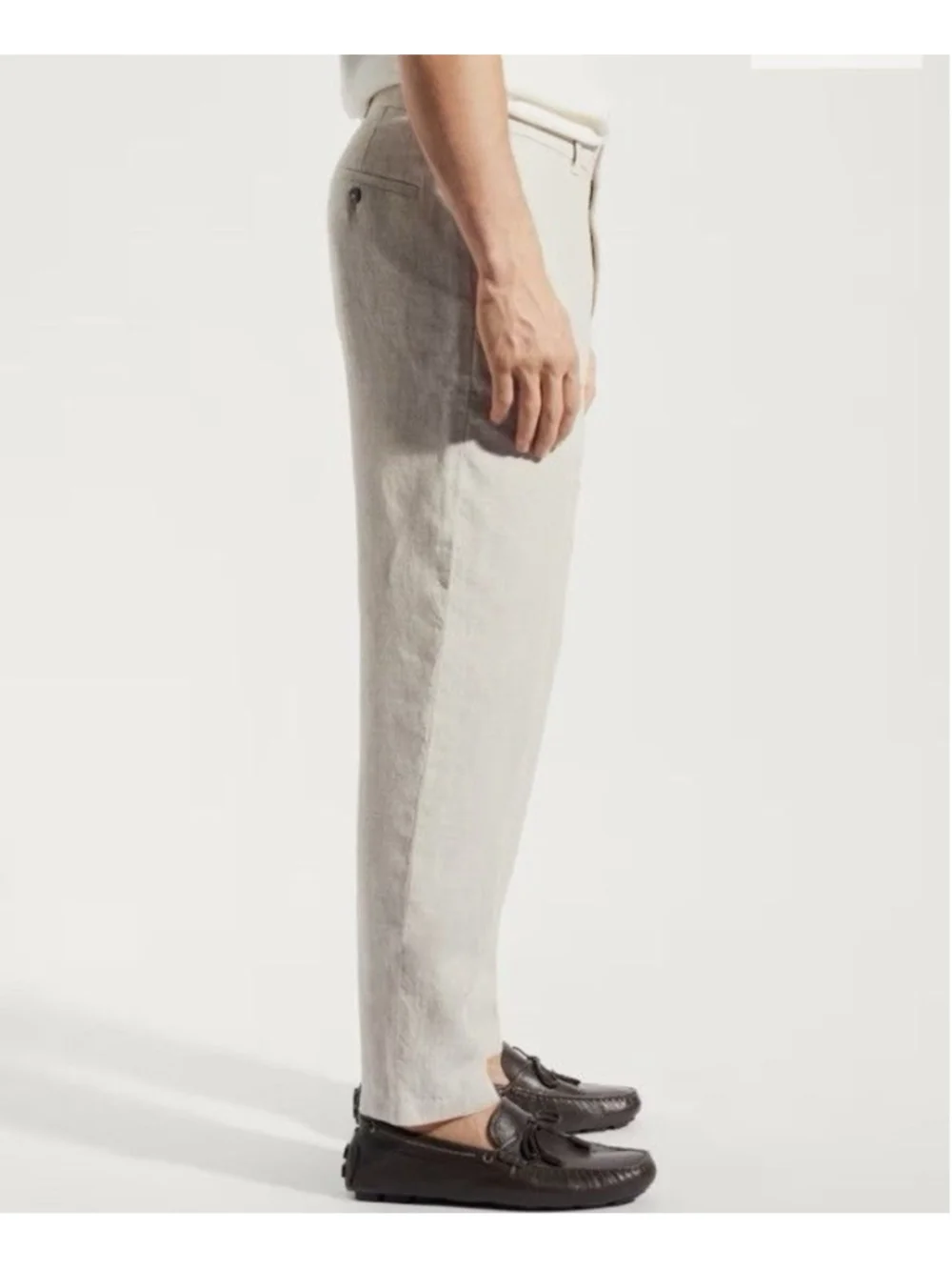 Mango MNG Oyster Trouser Mens 34X32 Slim Fit Pants Linen Beige Coastal Resort